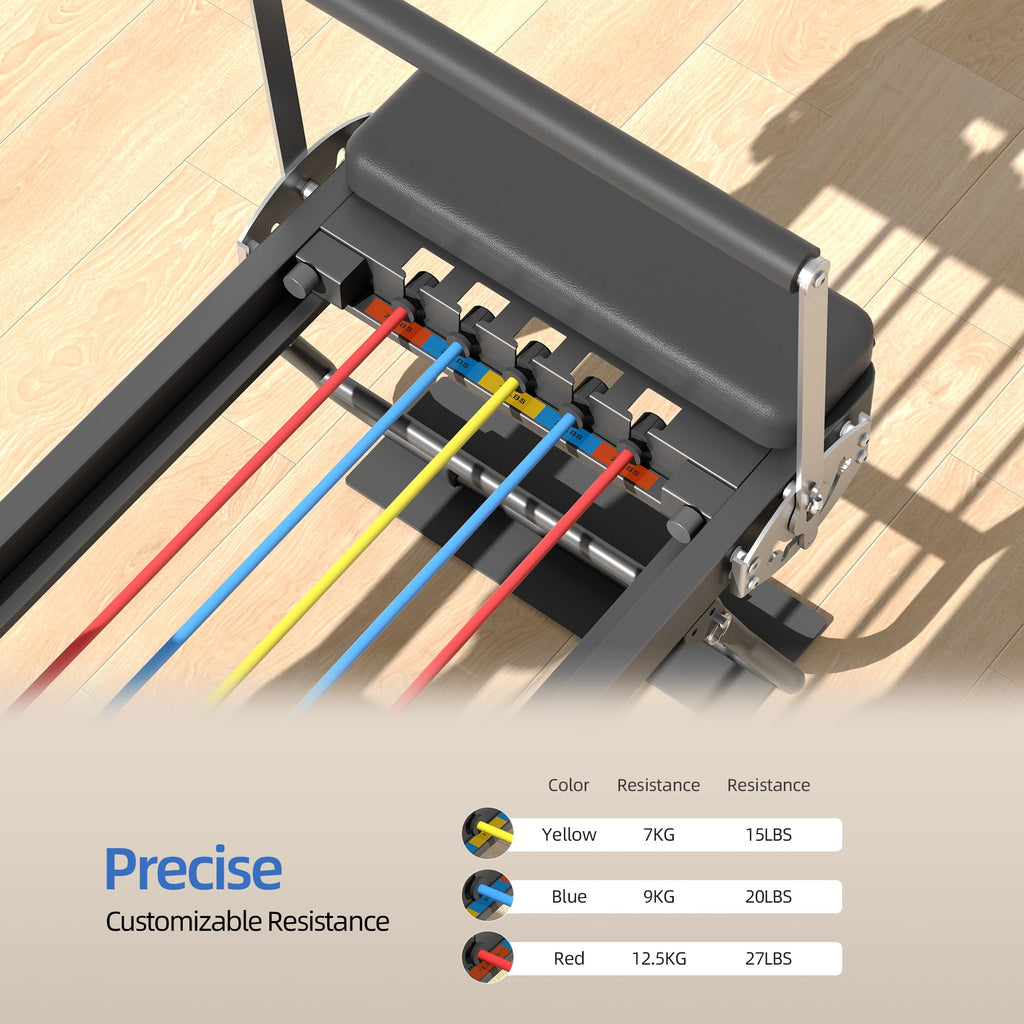 Foldable Pilates Reformer with Adjustable Resistance Bands