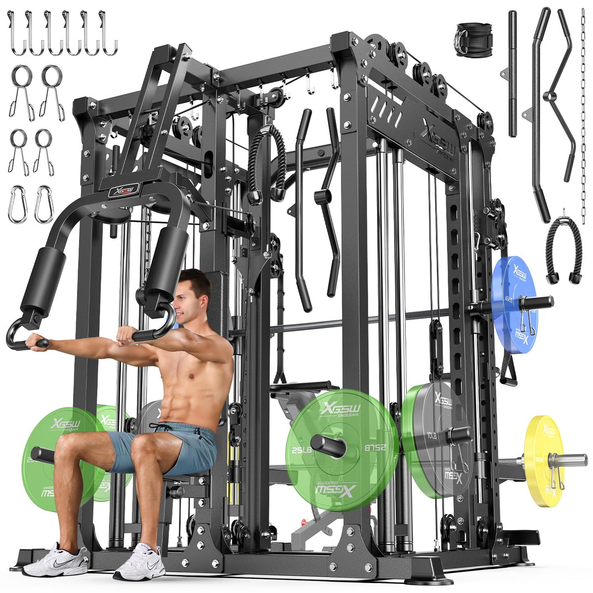 Multi-Function Smith Machine Power Cage with Cable Crossover