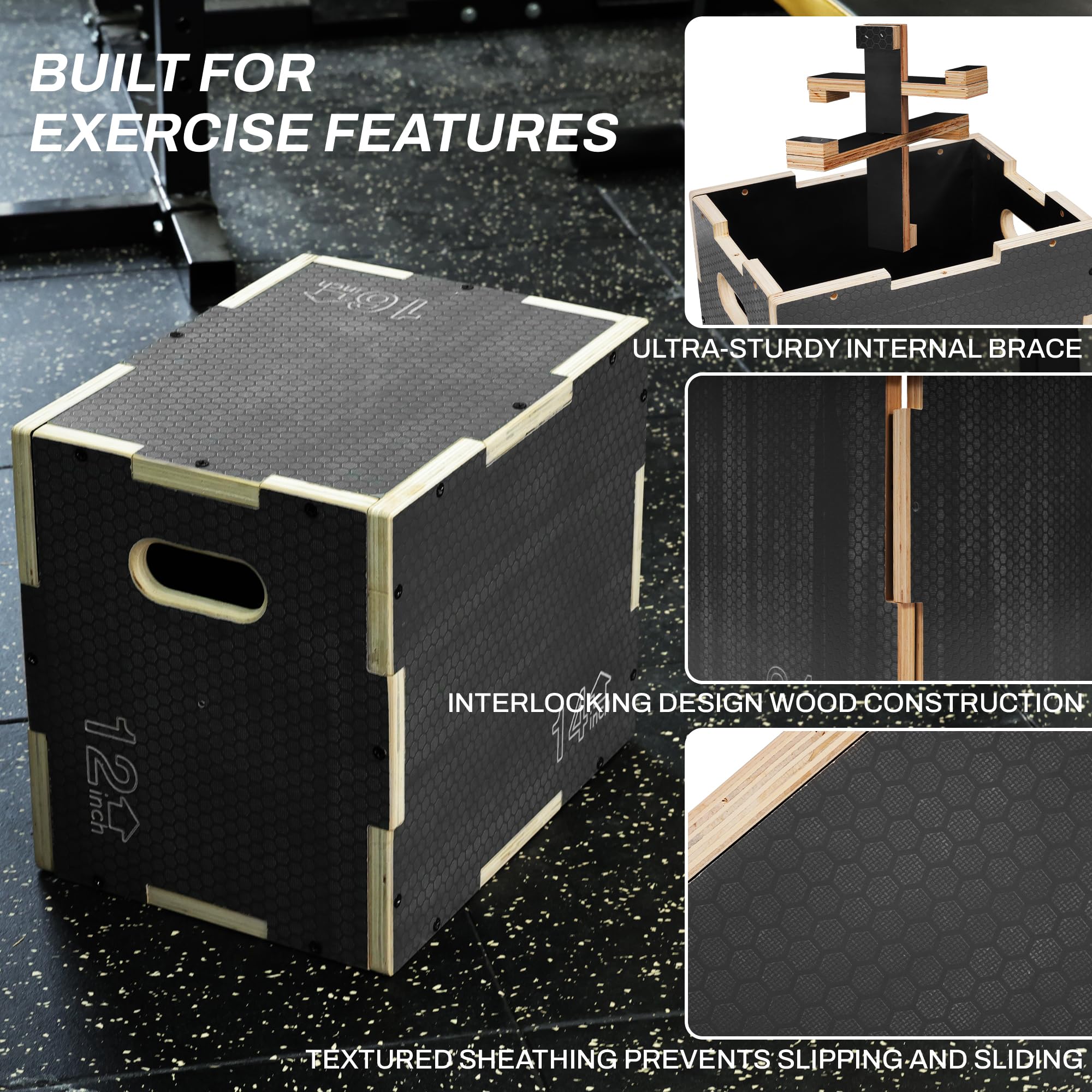 Signature Fitness Non-Slip Wooden Plyo Box Jump Exercise Platform, Plyometric Workout Equipment for Home Gym, Training Step Box, Multiple Sizes