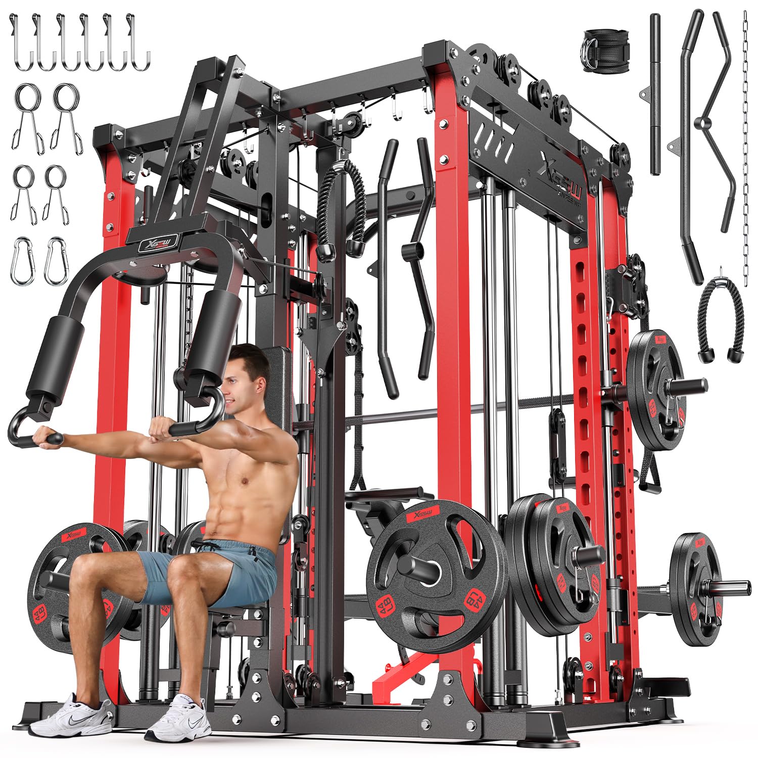 Multi-Function Smith Machine Power Cage with Cable Crossover