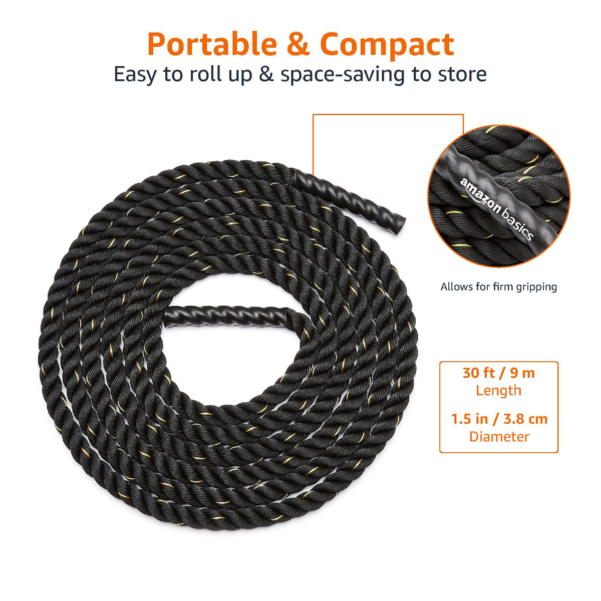 Amazon Basics Battle Rope for Home Gym Workout, Exercise Training Equipment