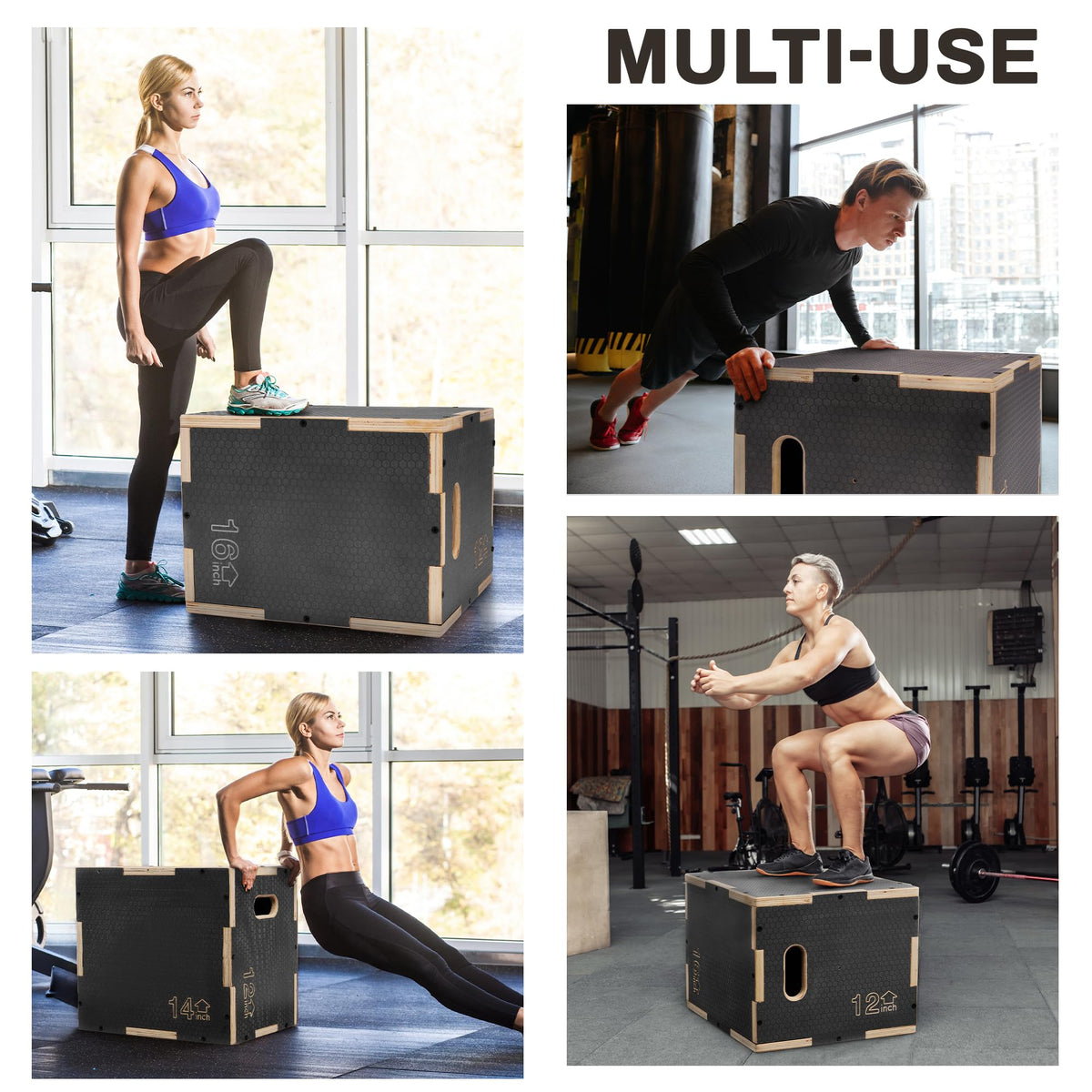 Signature Fitness Non-Slip Wooden Plyo Box Jump Exercise Platform, Plyometric Workout Equipment for Home Gym, Training Step Box, Multiple Sizes