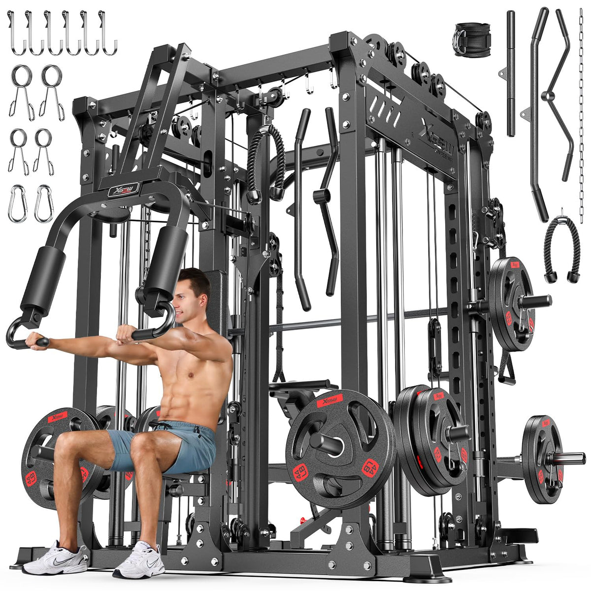 Multi-Function Smith Machine Power Cage with Cable Crossover