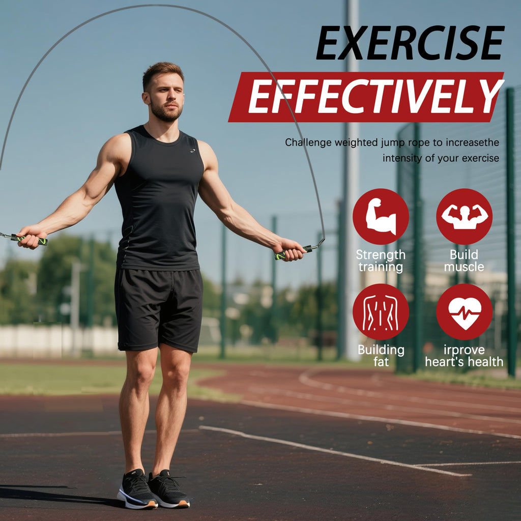 Mogold Weighted Jump Rope for Men Women -Interchangeable 1/5lb 1/4lb 1/2lb Heavy jump ropes - 360 Degree Spin - Length Adjustable,Ergonomics Leather Grip Skipping Rope for Fitness Weight Loss & More