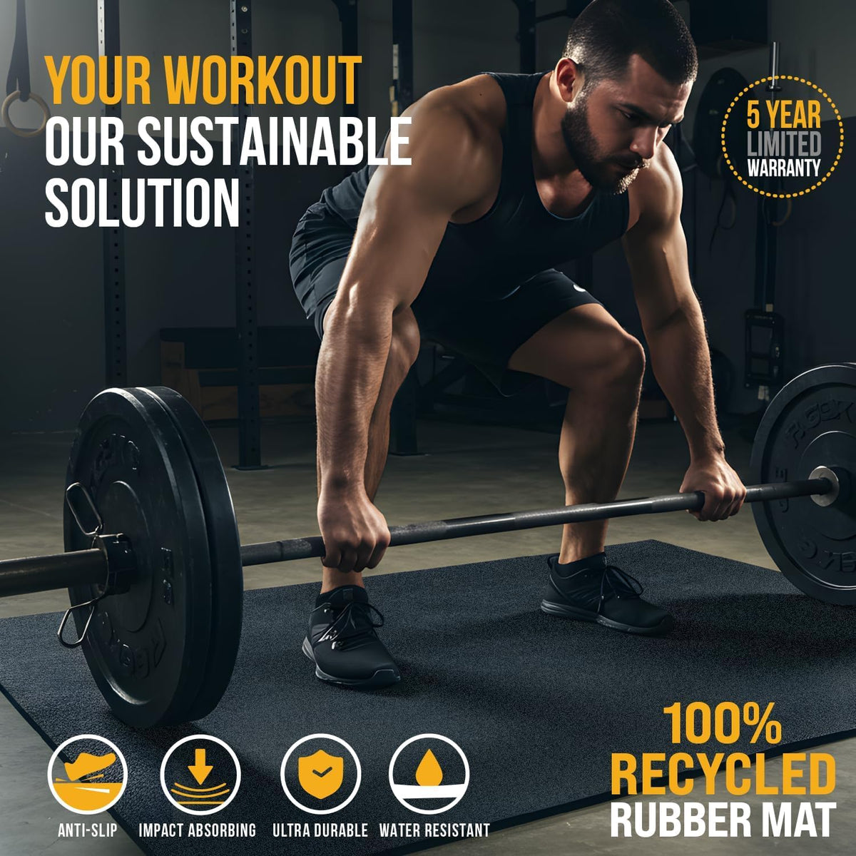 Rubber King Recycled Rubber Exercise Mat for Home Gym Floors