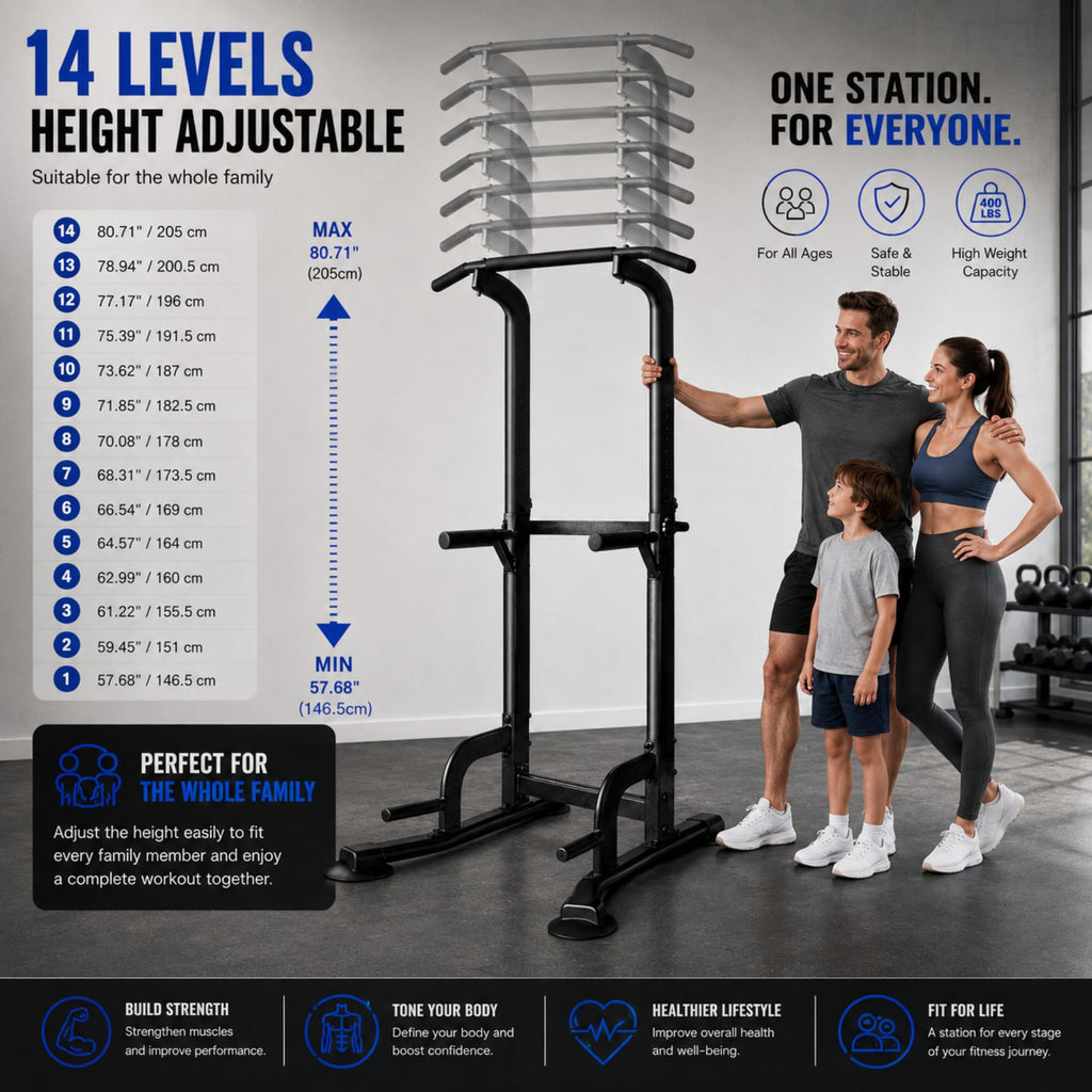BARWING Pull Up Bar Station, Power Tower, Dip Station with 3D Backrest, Multi-Function Strength Training Stand Rack, Adjustable Height Dip Bar for Home Gym Workout Stand Fitness Exercise Equipment