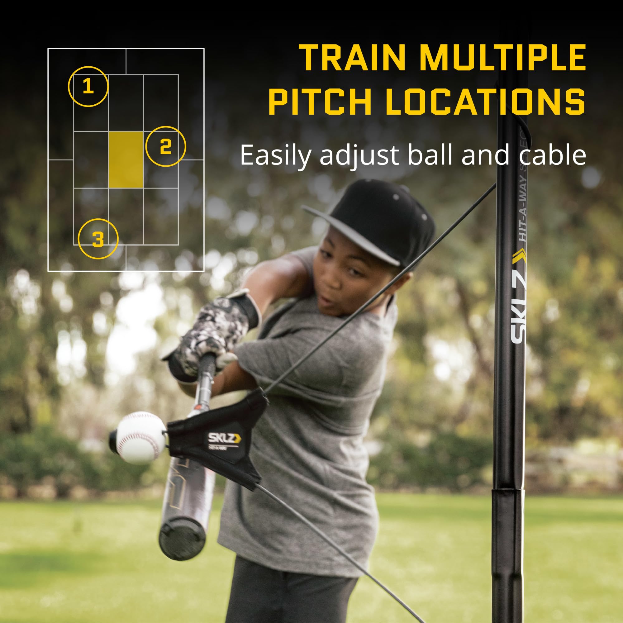 SKLZ Hit-A-Way Youth Baseball Swing Trainer, Portable Solo Batting Practice with Stand, Tethered Ball for Hitting Drills, Ages 13 and Under
