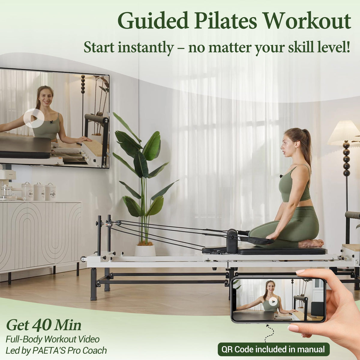 PAETA 86-Inch Foldable Pilates Reformer with Jump Board