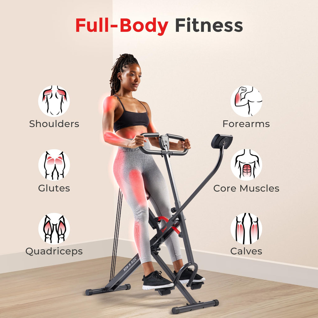Sunny Health & Fitness Smart Upright Row-N-Ride Trainer w/Adjustable Resistance & 330LB Weight Capacity, Foldable Home Exercise Equipment for Arm, Glute & Leg Training, Free SunnyFit App Connection