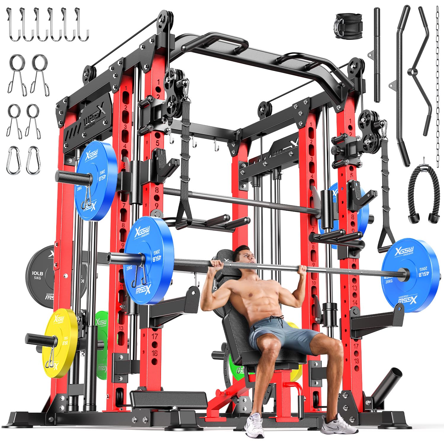Multi-Function Smith Machine Power Cage with Cable Crossover