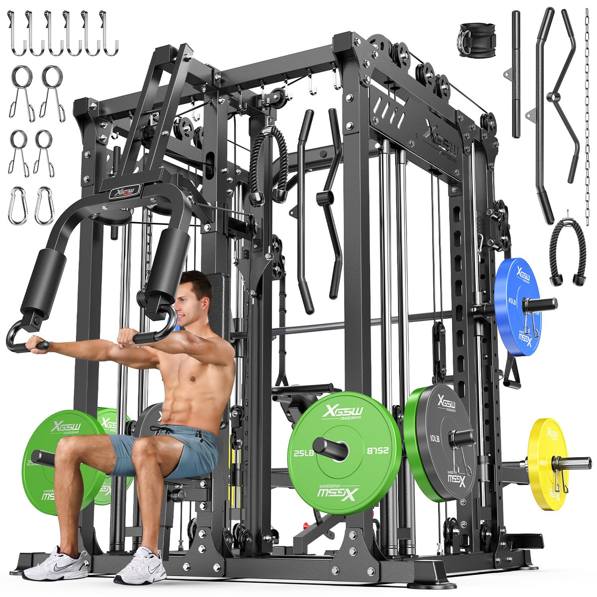 Multi-Function Smith Machine Power Cage with Cable Crossover