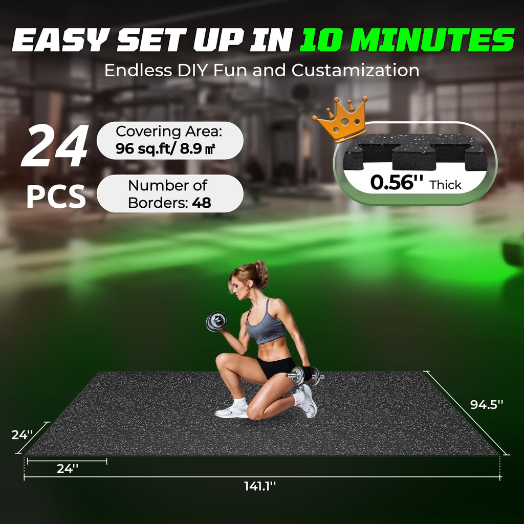 PRAISUN 0.56-Inch Heavy-Duty Rubber-Top Gym Mats