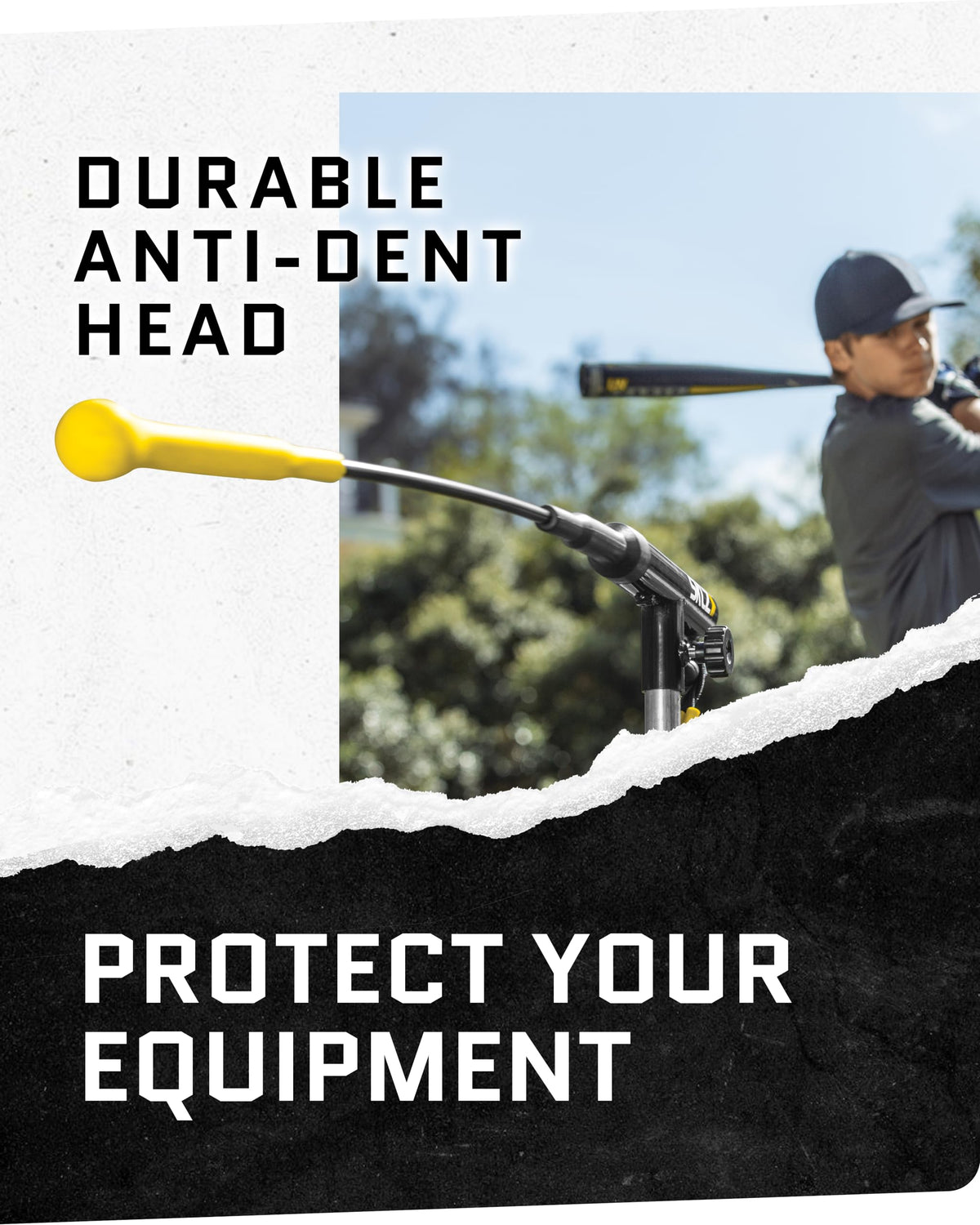 SKLZ Hurricane Baseball and Softball Swing Trainer, Adjustable Power Band System with Anti-Dent Ball Head, Height 23 to 38 Inches, Solo Hitting Practice for Youth Ages 14 and Under