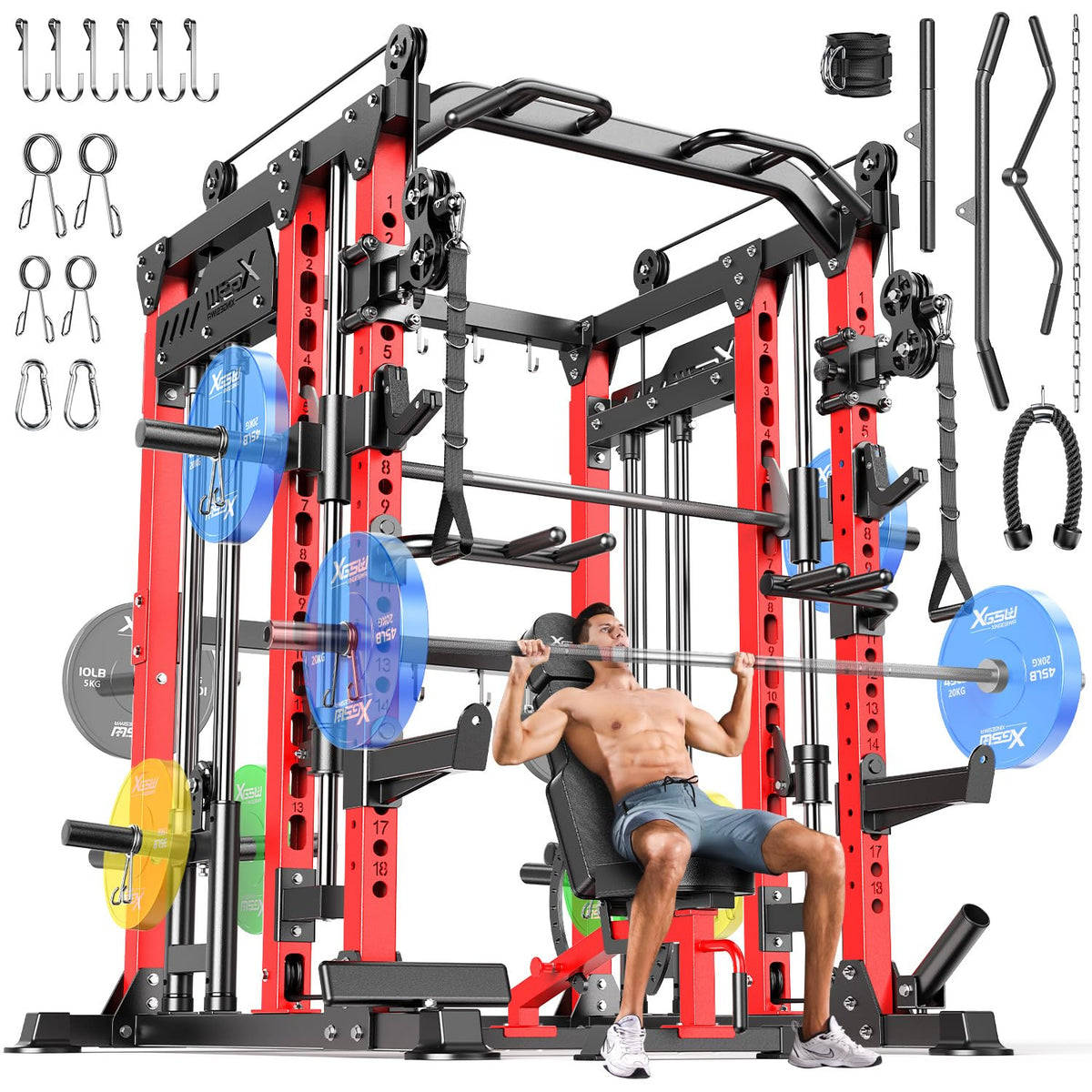 Multi-Function Smith Machine Power Cage with Cable Crossover