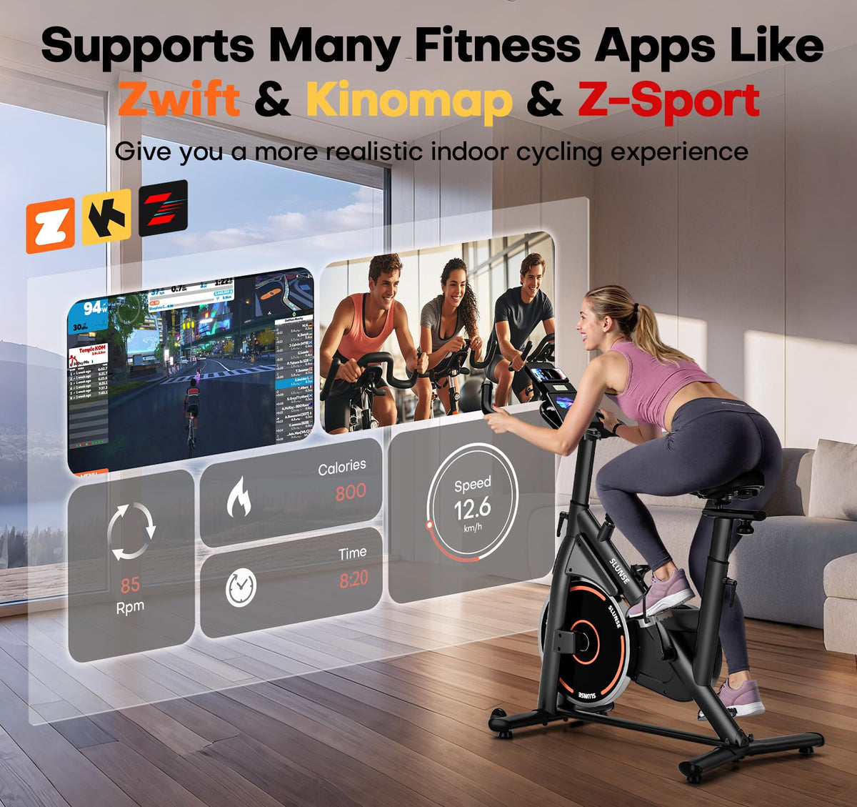 Exercise Bike, Adjustable Magnetic Resistance Stationary Bikes for Home with App Compatible, Silent Indoor Cycling Bike with 350lbs Weight Capacity Comfortable Seat, Digital Monitor & Phone Mount