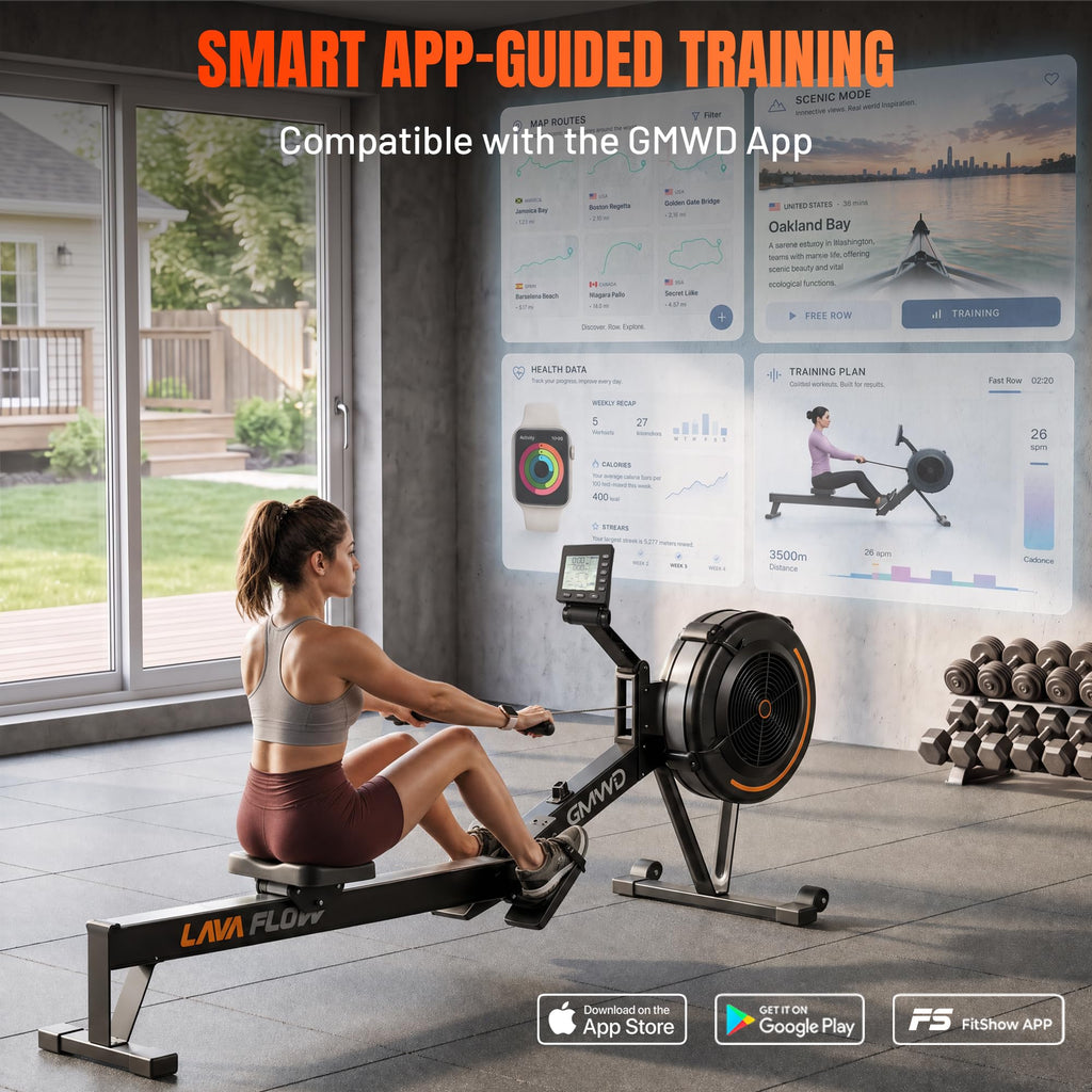 GMWD Air Rowing Machines for Home, 10-Level Adjustable Resistance Professional Rower Machine with Performance Monitor, Ergonomic Comfort Seat, Device Holder & Easy Storage, Lava Flow Series