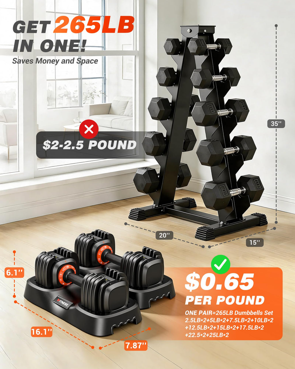 Rendpas Adjustable Dumbbell Set for Home Gym Strength Training