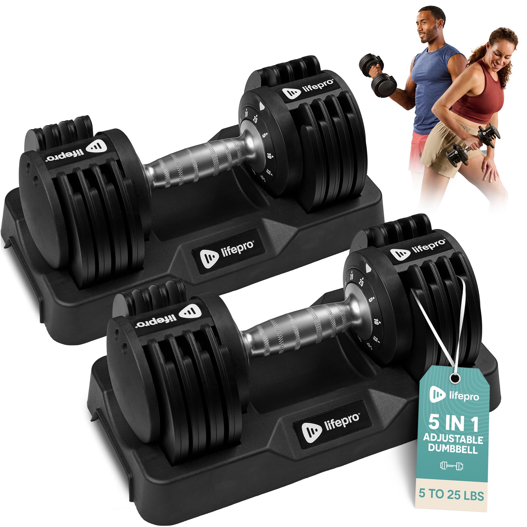 Lifepro Adjustable Dumbbells & Weights for Home Gym, Quick-Adjust