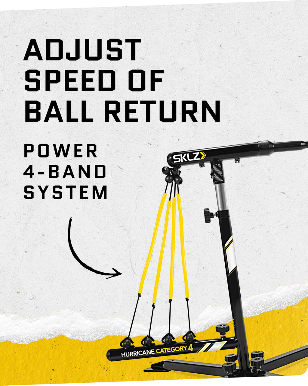 SKLZ Hurricane Baseball and Softball Swing Trainer, Adjustable Power Band System with Anti-Dent Ball Head, Height 23 to 38 Inches, Solo Hitting Practice for Youth Ages 14 and Under