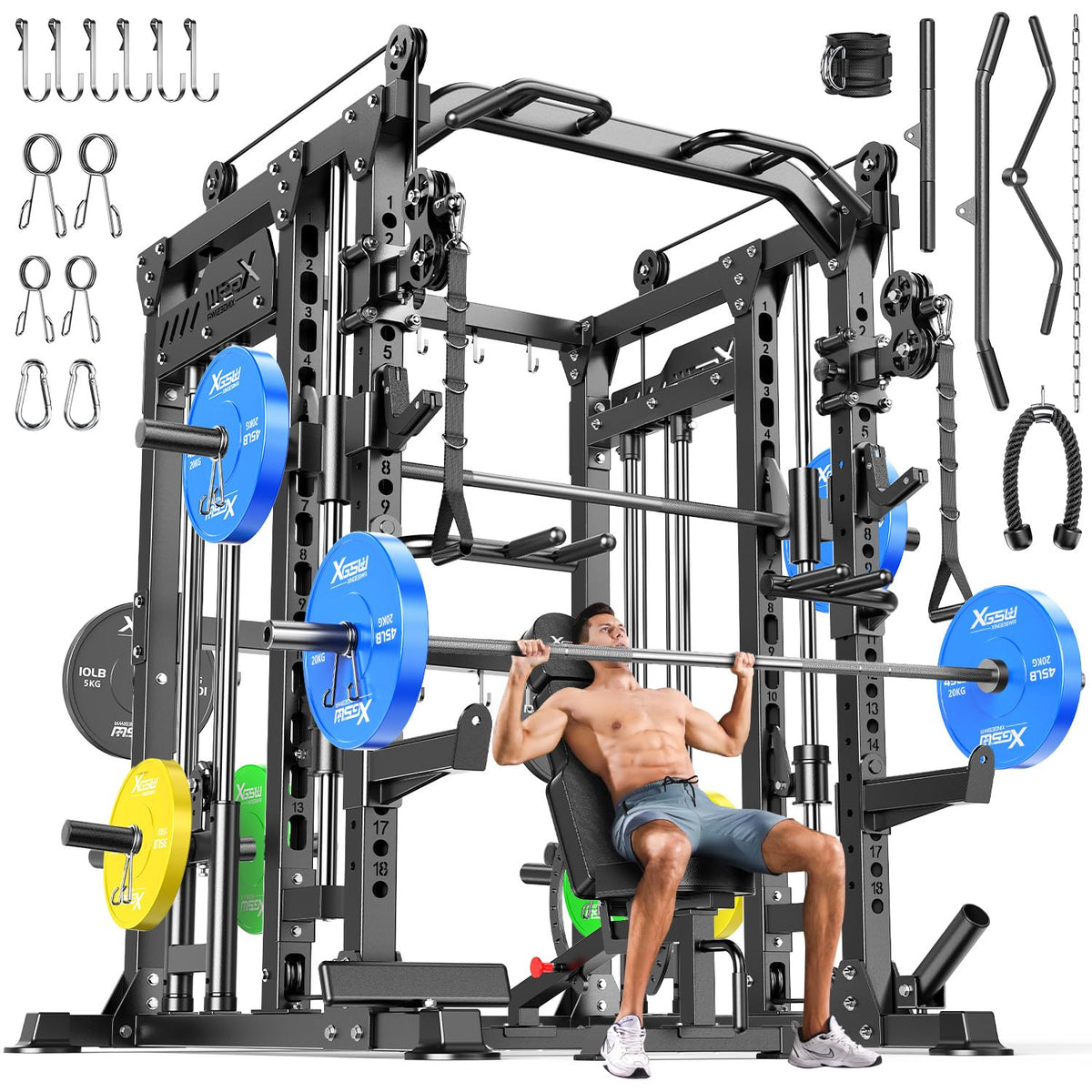 Multi-Function Smith Machine Power Cage with Cable Crossover