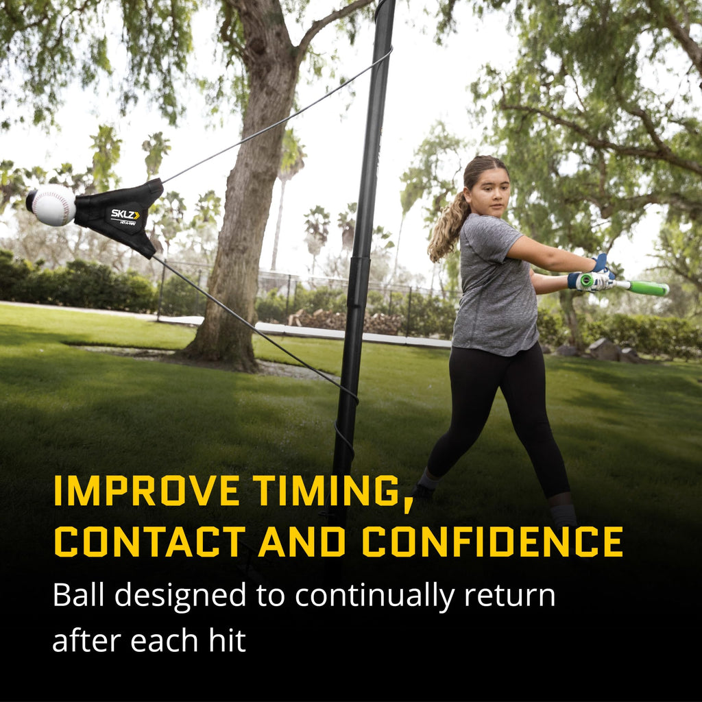 SKLZ Hit-A-Way Youth Baseball Swing Trainer, Portable Solo Batting Practice with Stand, Tethered Ball for Hitting Drills, Ages 13 and Under