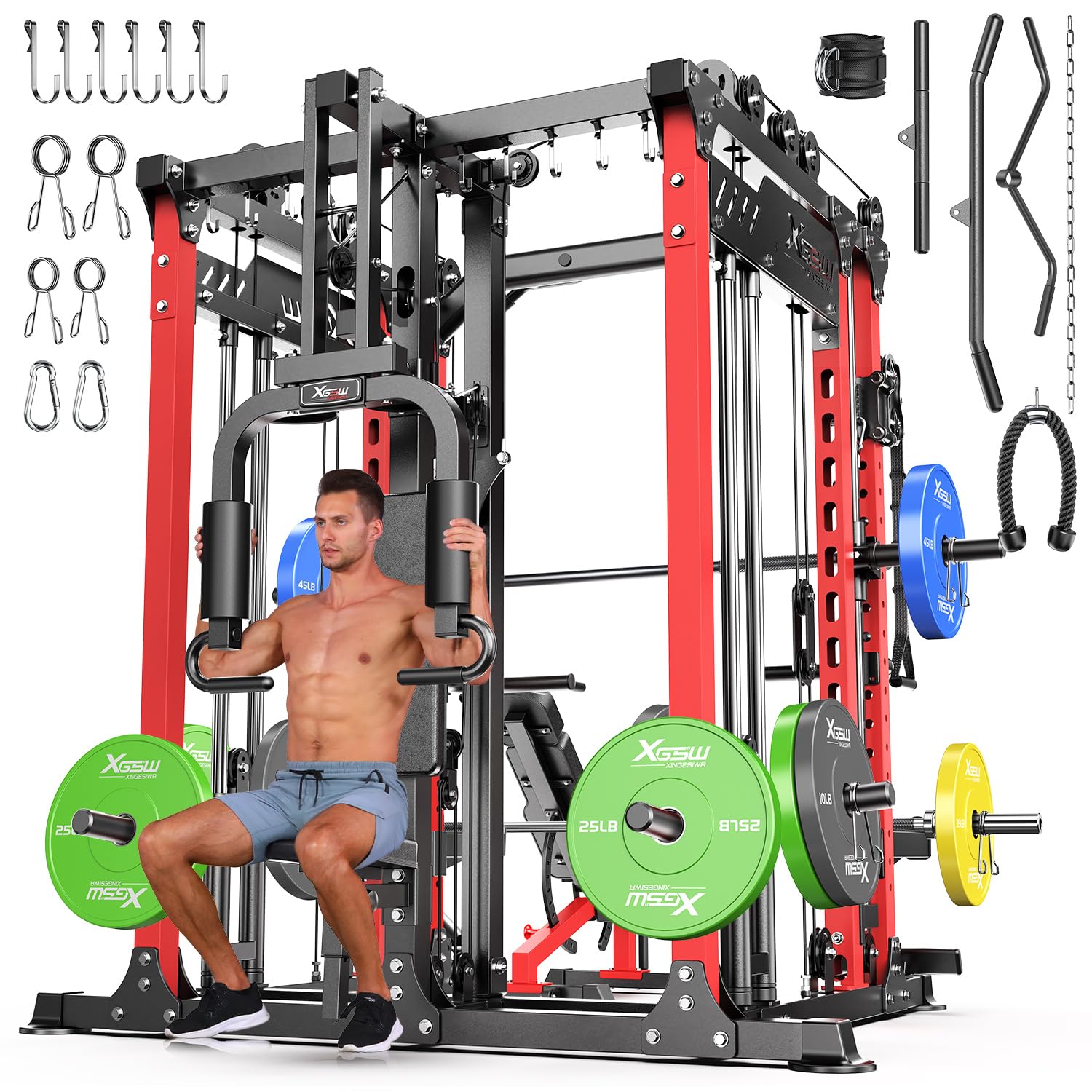 Multi-Function Smith Machine Power Cage with Cable Crossover