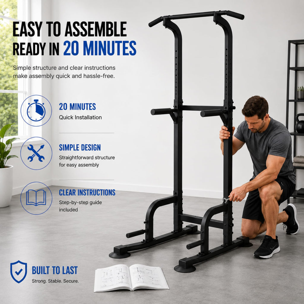 BARWING Pull Up Bar Station, Power Tower, Dip Station with 3D Backrest, Multi-Function Strength Training Stand Rack, Adjustable Height Dip Bar for Home Gym Workout Stand Fitness Exercise Equipment