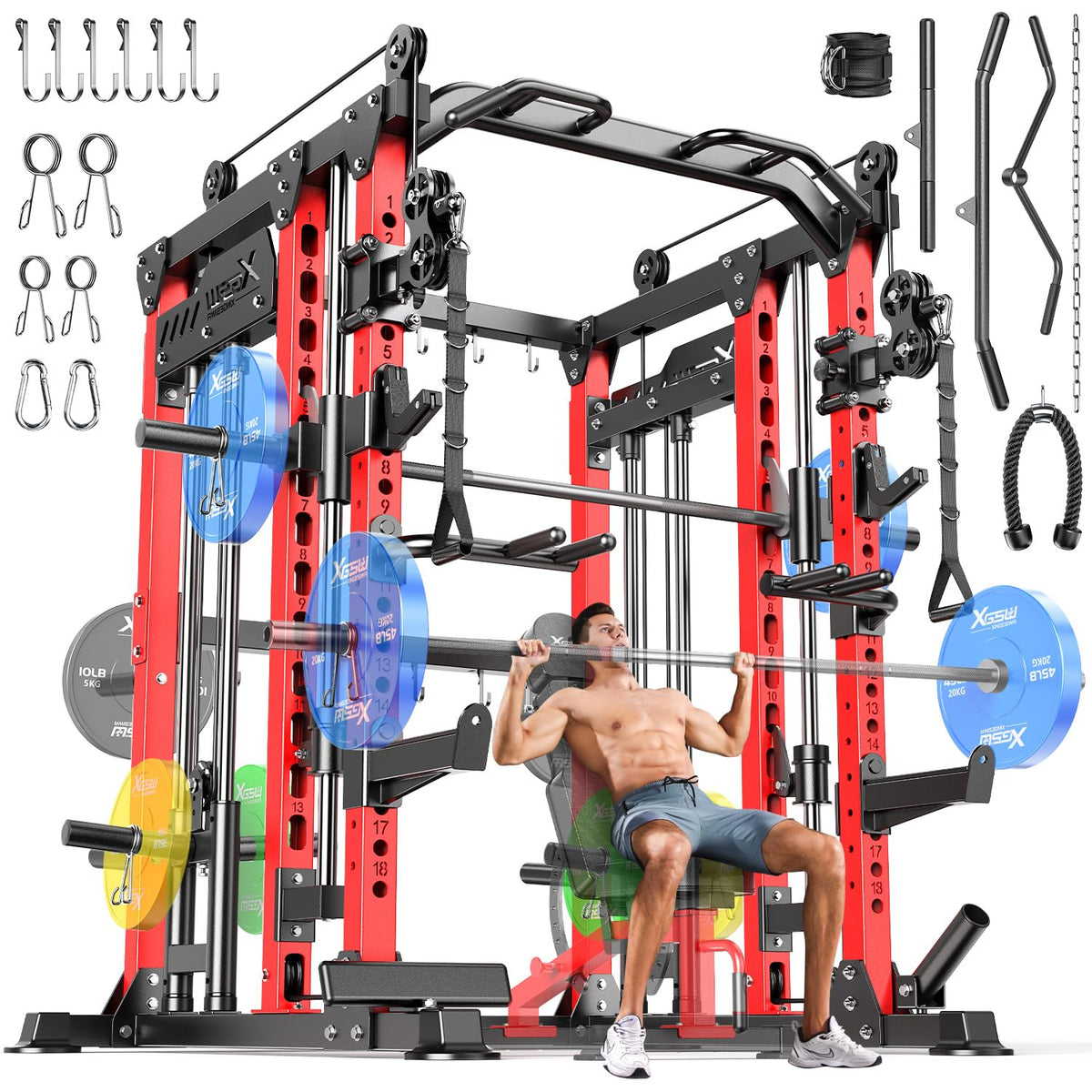 Multi-Function Smith Machine Power Cage with Cable Crossover