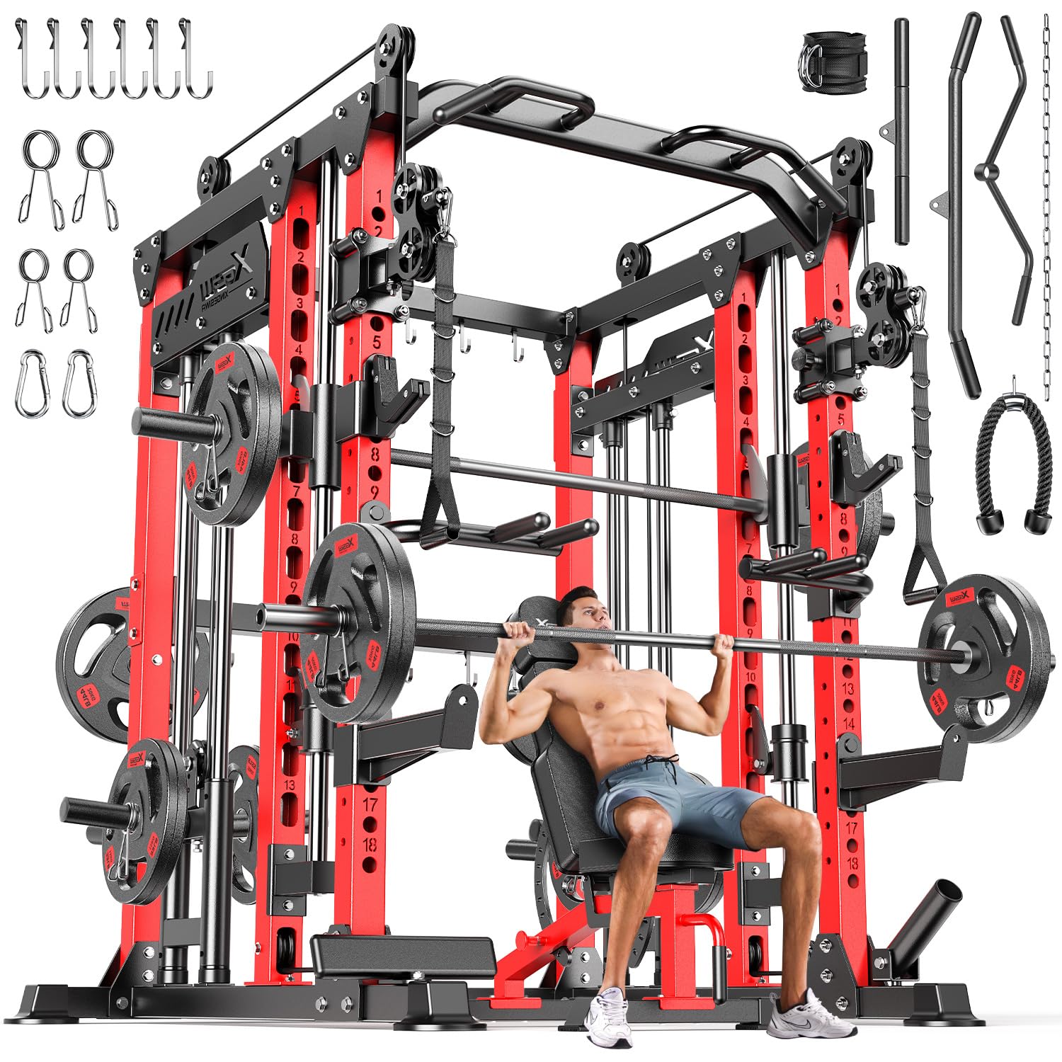 Multi-Function Smith Machine Power Cage with Cable Crossover