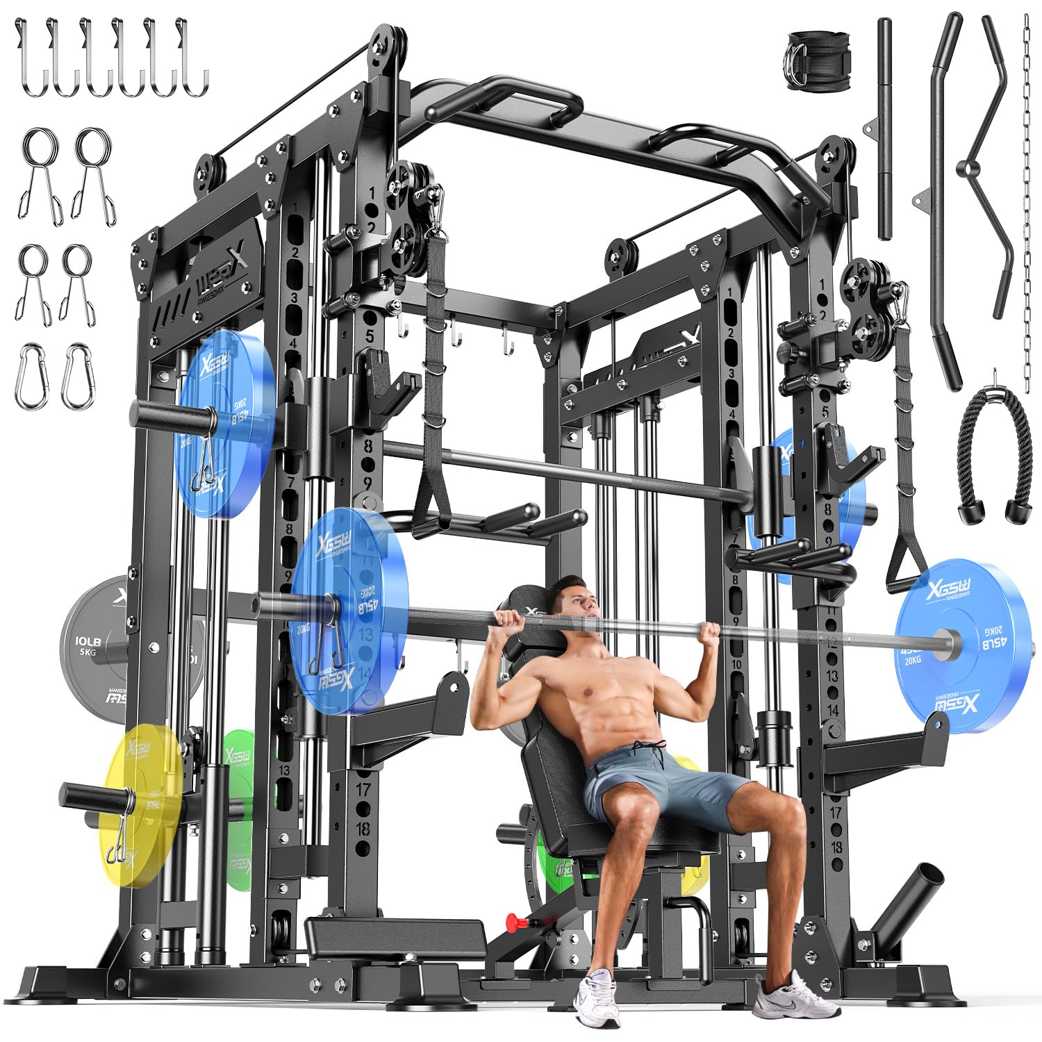 Multi-Function Smith Machine Power Cage with Cable Crossover