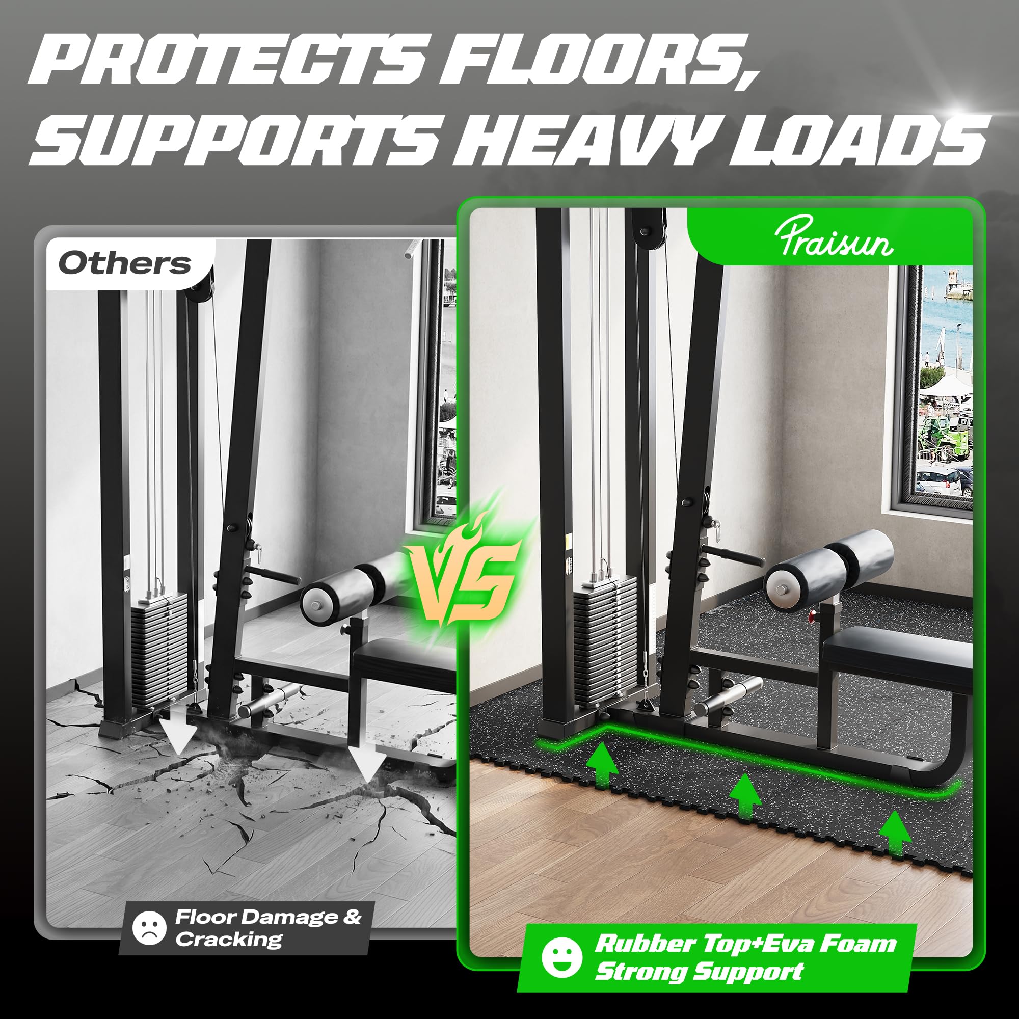 PRAISUN 0.56-Inch Heavy-Duty Rubber-Top Gym Mats