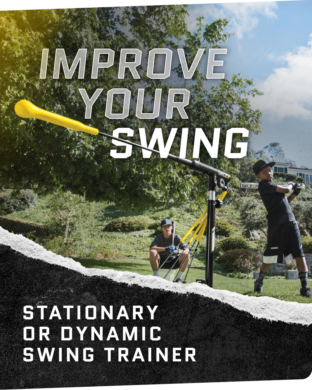 SKLZ Hurricane Baseball and Softball Swing Trainer, Adjustable Power Band System with Anti-Dent Ball Head, Height 23 to 38 Inches, Solo Hitting Practice for Youth Ages 14 and Under