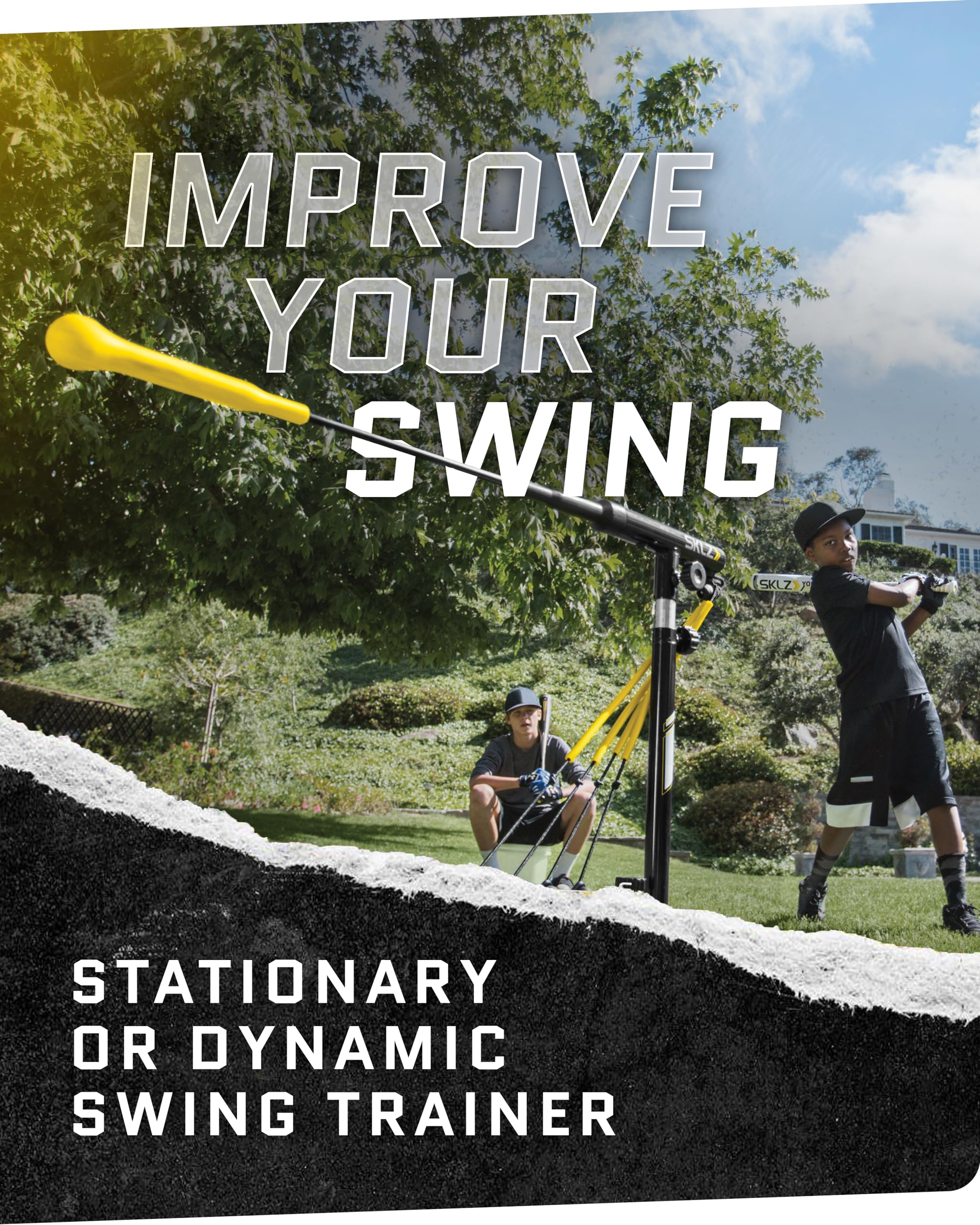SKLZ Hurricane Baseball and Softball Swing Trainer, Adjustable Power Band System with Anti-Dent Ball Head, Height 23 to 38 Inches, Solo Hitting Practice for Youth Ages 14 and Under