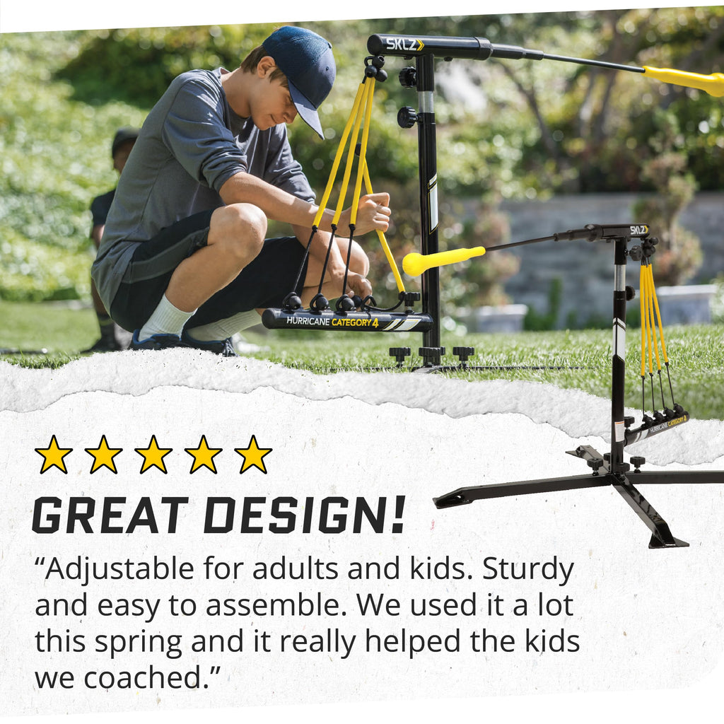 SKLZ Hurricane Baseball and Softball Swing Trainer, Adjustable Power Band System with Anti-Dent Ball Head, Height 23 to 38 Inches, Solo Hitting Practice for Youth Ages 14 and Under
