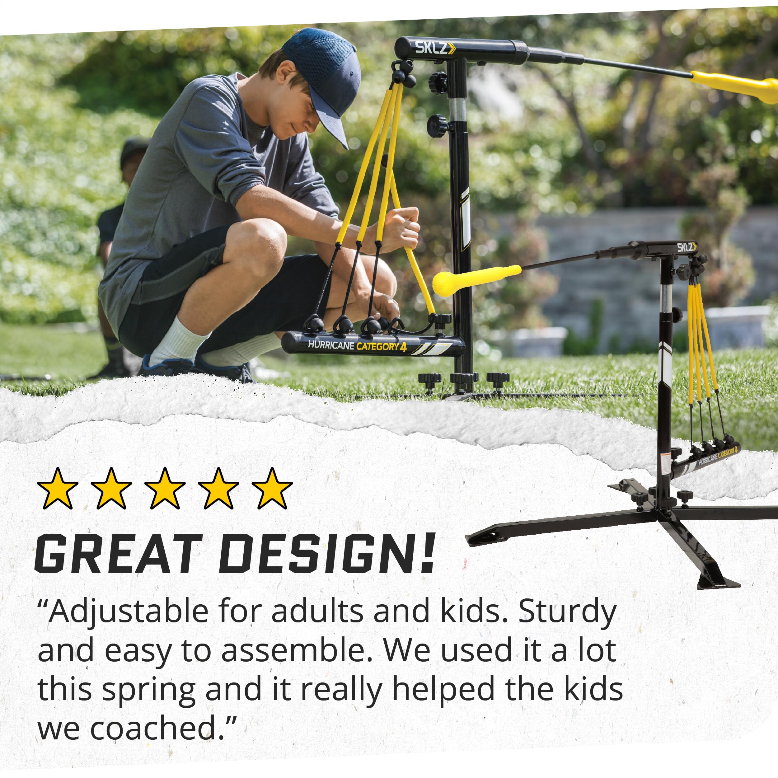 SKLZ Hurricane Baseball and Softball Swing Trainer, Adjustable Power Band System with Anti-Dent Ball Head, Height 23 to 38 Inches, Solo Hitting Practice for Youth Ages 14 and Under