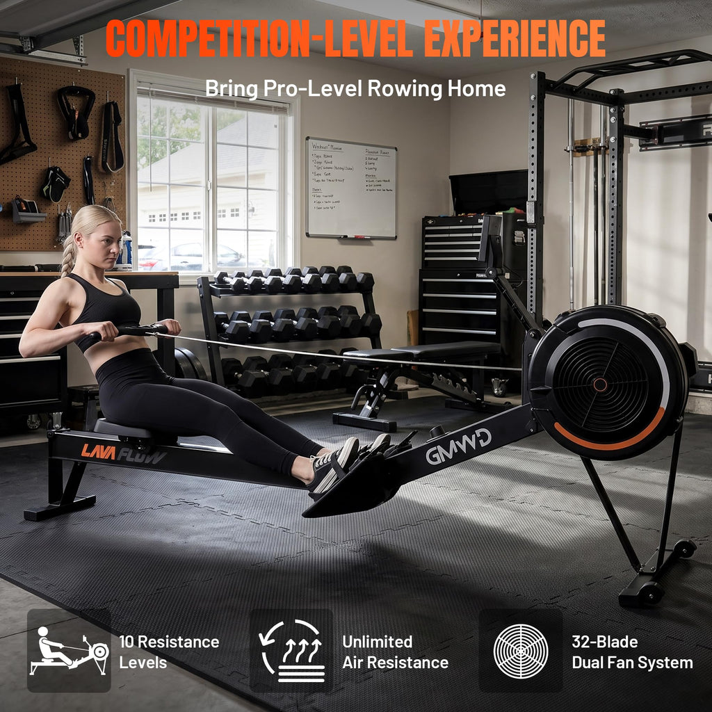 GMWD Air Rowing Machines for Home, 10-Level Adjustable Resistance Professional Rower Machine with Performance Monitor, Ergonomic Comfort Seat, Device Holder & Easy Storage, Lava Flow Series